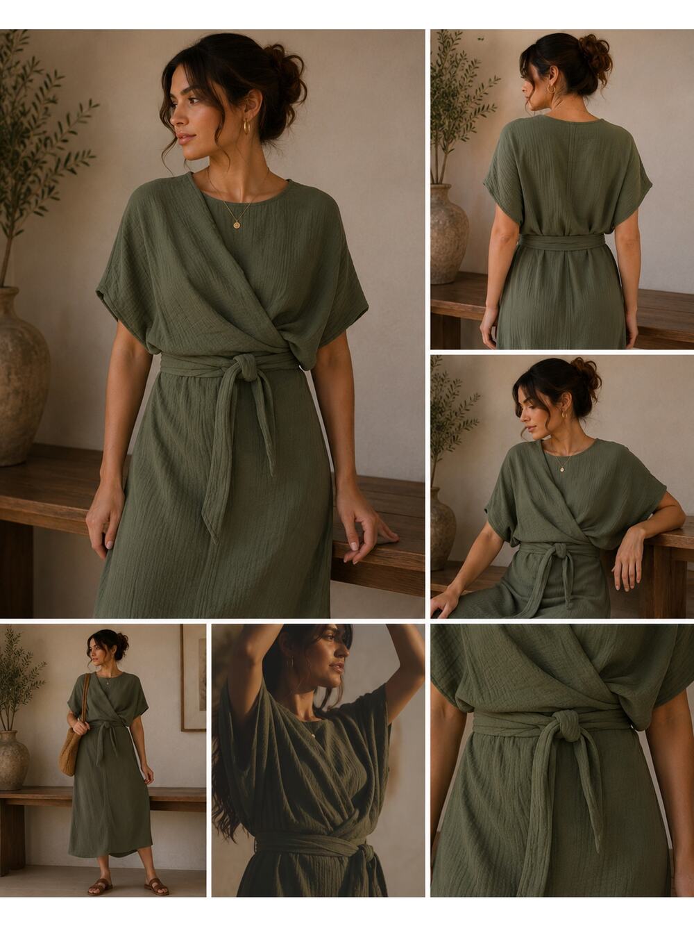 Suunday The Dolman Dress Green Moss XS Oversized 100% Cotton Natural Minimalist